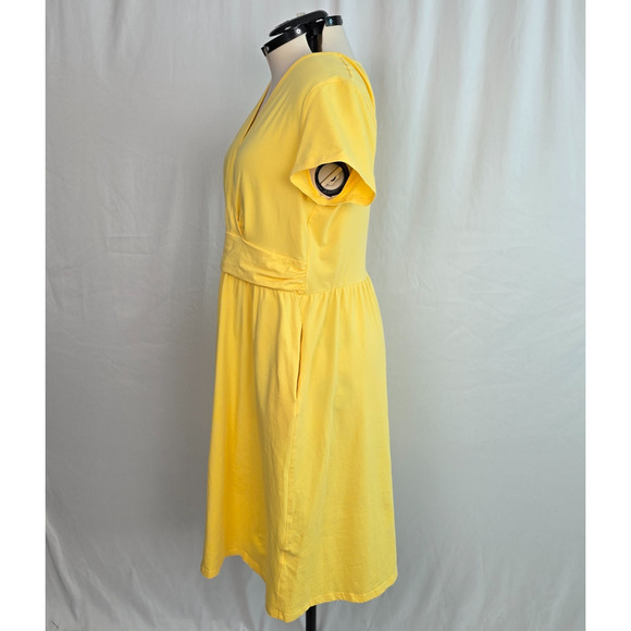 Ouges Wrap Midi Dress Women's XXL Yellow V-Neck Short Sleeve NWOT - Picture 6 of 14